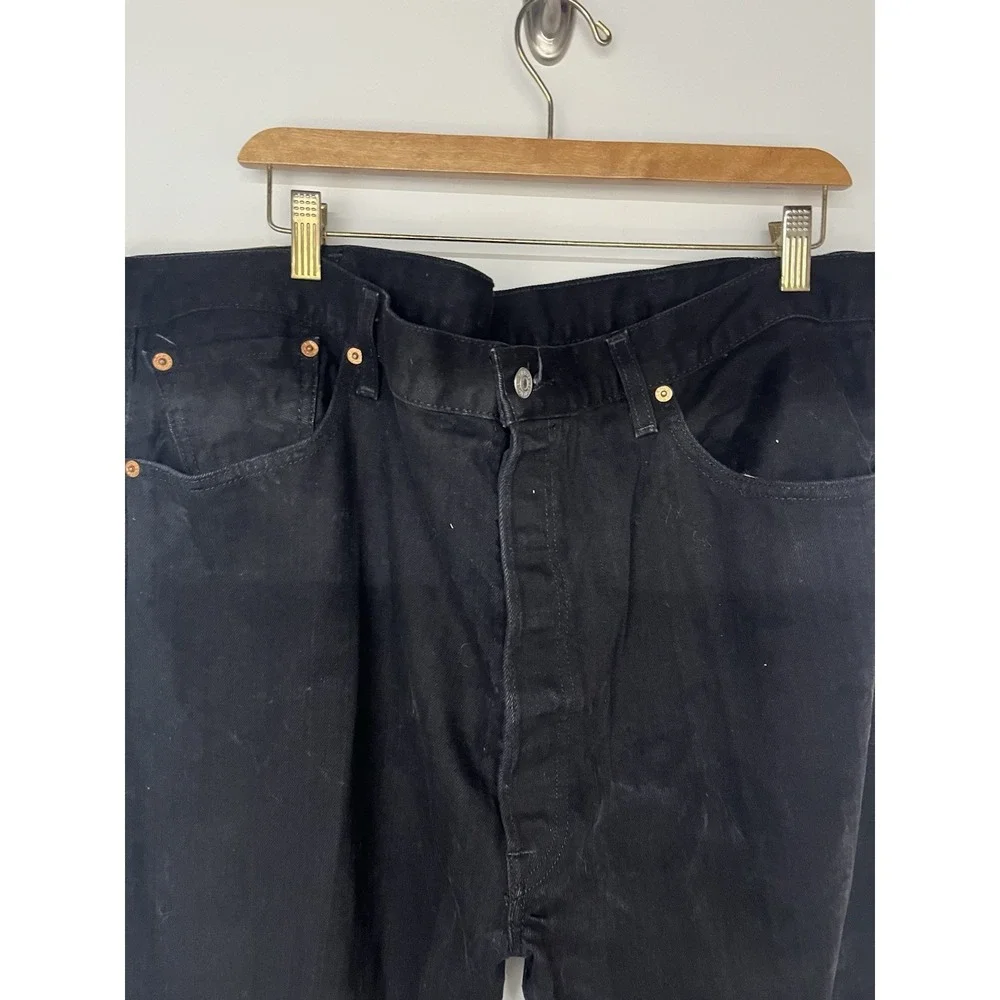 Levis 501 Black Straight Leg Jeans Mens 44x34 Button Fly Denim Faded Wash New